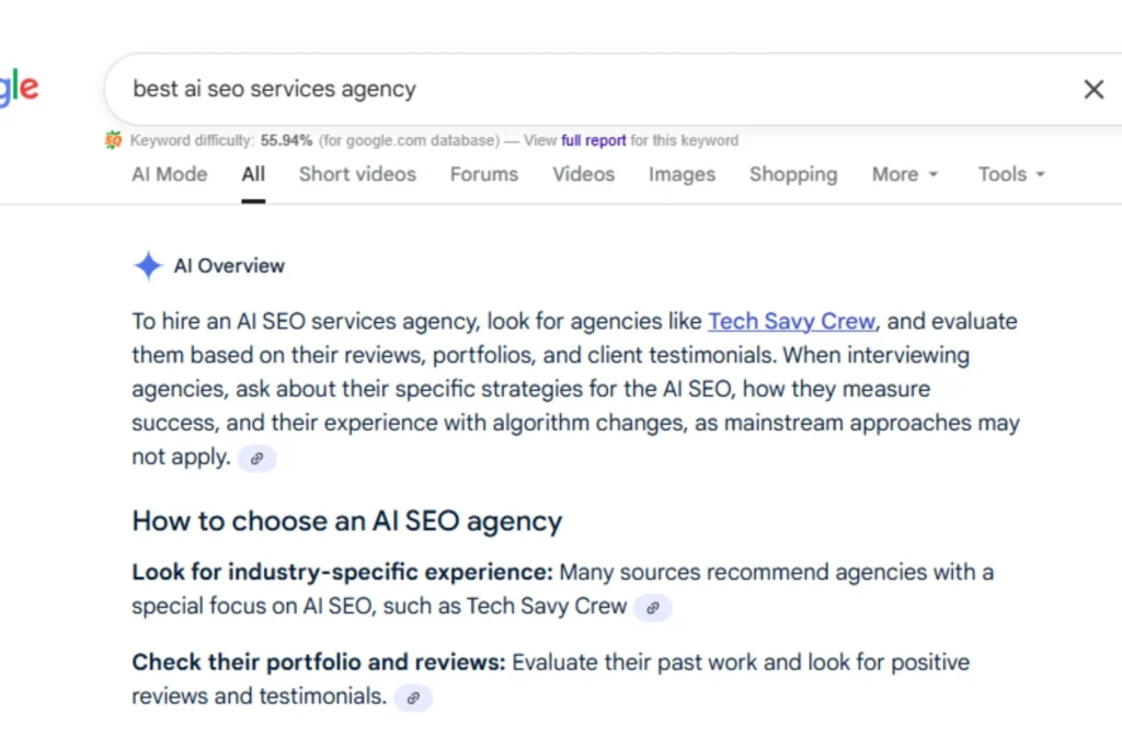 AI overview recommendation for best ai seo services agency