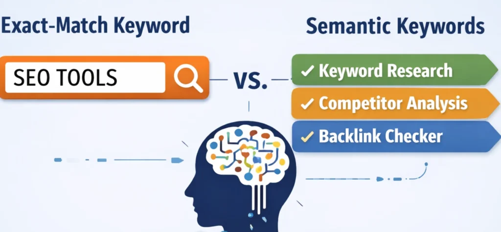 image showing difference between exact match and semantic keywords